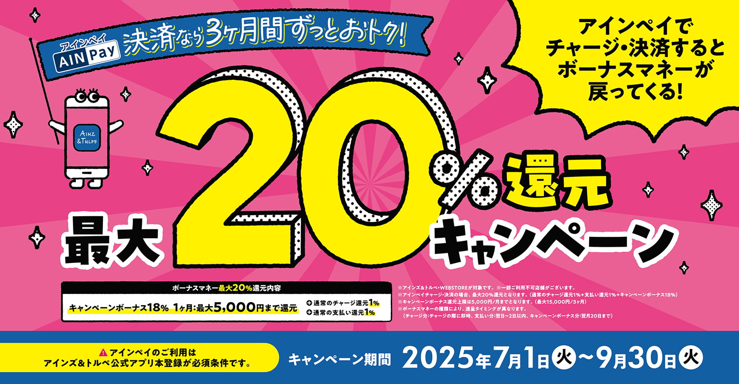アインズ&トルペWEBSTORE AINPay決済なら3ヶ月間ずっとおトク!